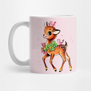 Retro Christmas Reindeer with Birds Mug